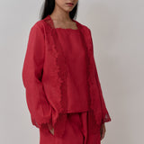 Thalia 2-Piece Linen Blouse in Chili Pepper