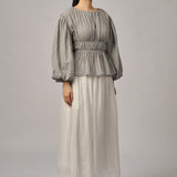 Odette Long-Sleeve Blouse in Grey Gingham