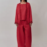 Thalia 2-Piece Linen Blouse in Chili Pepper
