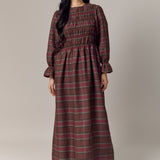 Honeymoon Shirred Linen Dress in Cherry Bark