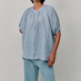 Lake Short Sleeve Linen Shirt in Cornflower
