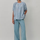 Lake Short Sleeve Linen Shirt in Cornflower