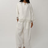 Sculptor Embroidered Linen Pants in Porcelain