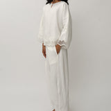Sculptor Embroidered Linen Pants in Porcelain
