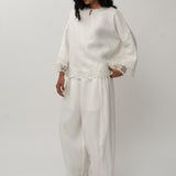 Sculptor Embroidered Linen Pants in Porcelain