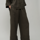 Lennox Linen Trousers in Cypress Green