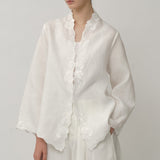 Ophelia Linen Kebaya Top in Porcelain