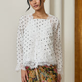 Collete 2-Piece Ramie Blouse in White Polka