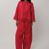 Ares Linen Top in Chilli Pepper