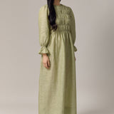 Honeymoon Shirred Linen Dress in Pistachio