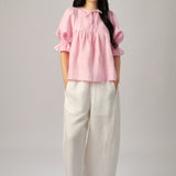 Holiday Linen  Blouse in Ballet Pink