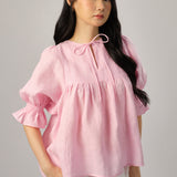 Holiday Linen  Blouse in Ballet Pink