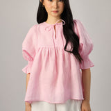Holiday Linen  Blouse in Ballet Pink