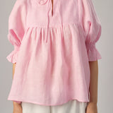 Holiday Linen  Blouse in Ballet Pink