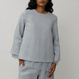 Salon Linen Top in Powder Blue