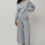 Salon Linen Top in Powder Blue