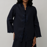 Ophelia Linen Kebaya Top in Maritime