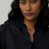 Ophelia Linen Kebaya Top in Maritime