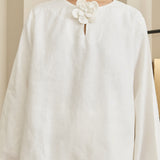 Camille Linen Kedah Top in Porcelain