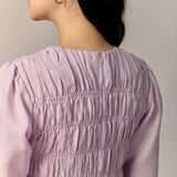 Honeymoon Shirred Linen Dress in Lavender