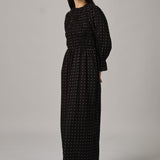 Honeymoon Shirred Dress in Black Polka Dot