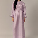 Honeymoon Shirred Linen Dress in Lavender