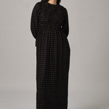 Honeymoon Shirred Dress in Black Polka Dot