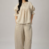 Holiday Linen Gingham Blouse in Ecru