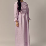 Honeymoon Shirred Linen Dress in Lavender
