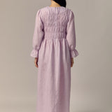 Honeymoon Shirred Linen Dress in Lavender