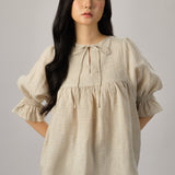 Holiday Linen Gingham Blouse in Ecru