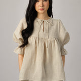 Holiday Linen Gingham Blouse in Ecru