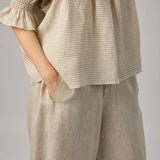 Holiday Linen Gingham Blouse in Ecru