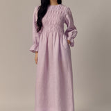 Honeymoon Shirred Linen Dress in Lavender