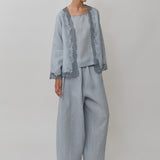 Thalia 2-Piece Linen Blouse in Powder Blue