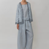 Thalia 2-Piece Linen Blouse in Powder Blue