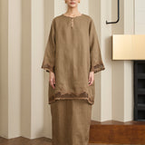 Khalisa Linen Kurung Set in Pecan