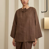 Camille Linen Kedah Top in Hazelwood