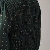 Honeymoon Shirred Dress in Green Polka Dot