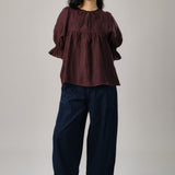 Holiday Linen Gingham Blouse in Plum