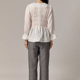 Honeymoon Shirred Linen Blouse in White