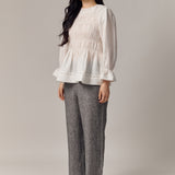 Honeymoon Shirred Linen Blouse in White