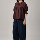 Holiday Linen Gingham Blouse in Plum