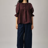 Holiday Linen Gingham Blouse in Plum