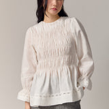 Honeymoon Shirred Linen Blouse in White