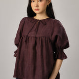 Holiday Linen Gingham Blouse in Plum