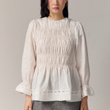 Honeymoon Shirred Linen Blouse in White