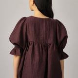 Holiday Linen Gingham Blouse in Plum