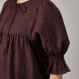 Holiday Linen Gingham Blouse in Plum