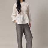 Honeymoon Shirred Linen Blouse in White
